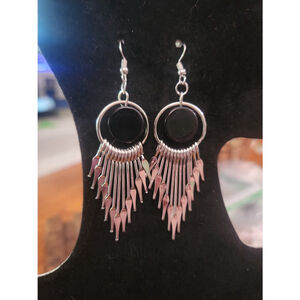 Dangle Earrings Silver toned with Black accents